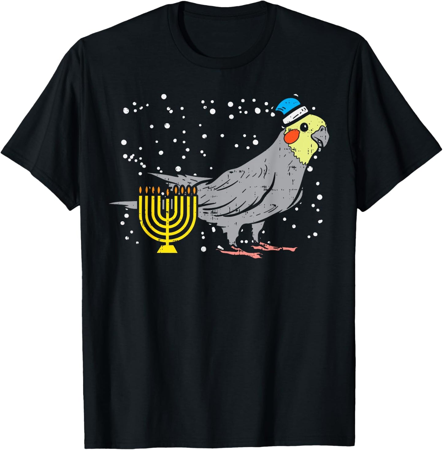 Cockatiel Menorah Jewish Cockatoo Parrot Bird Hanukkah Gift T-Shirt - T-Shirt | Black