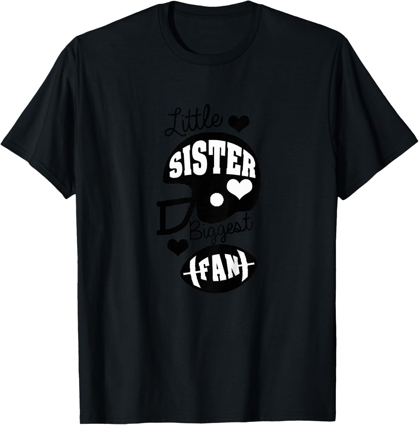 Little Sister Football Shirt Biggest Fan Football Shirt T-Shirt - T-Shirt | Black
