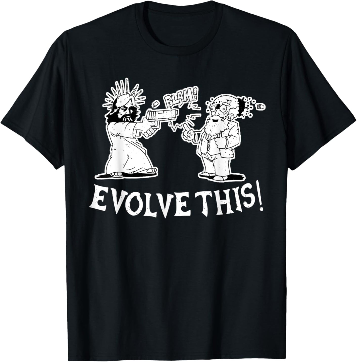 Vintage Evolve This Jesus And Darwin , Small, Black T-Shirt - T-Shirt | Black