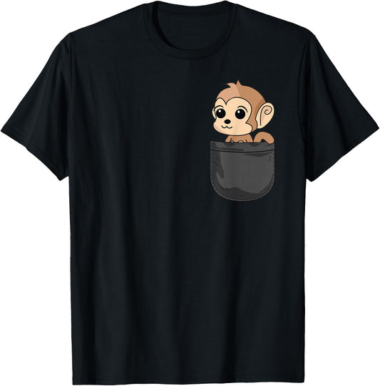 Monkey In Pocket Funny Animal Lover Gift T-Shirt - T-Shirt | Black