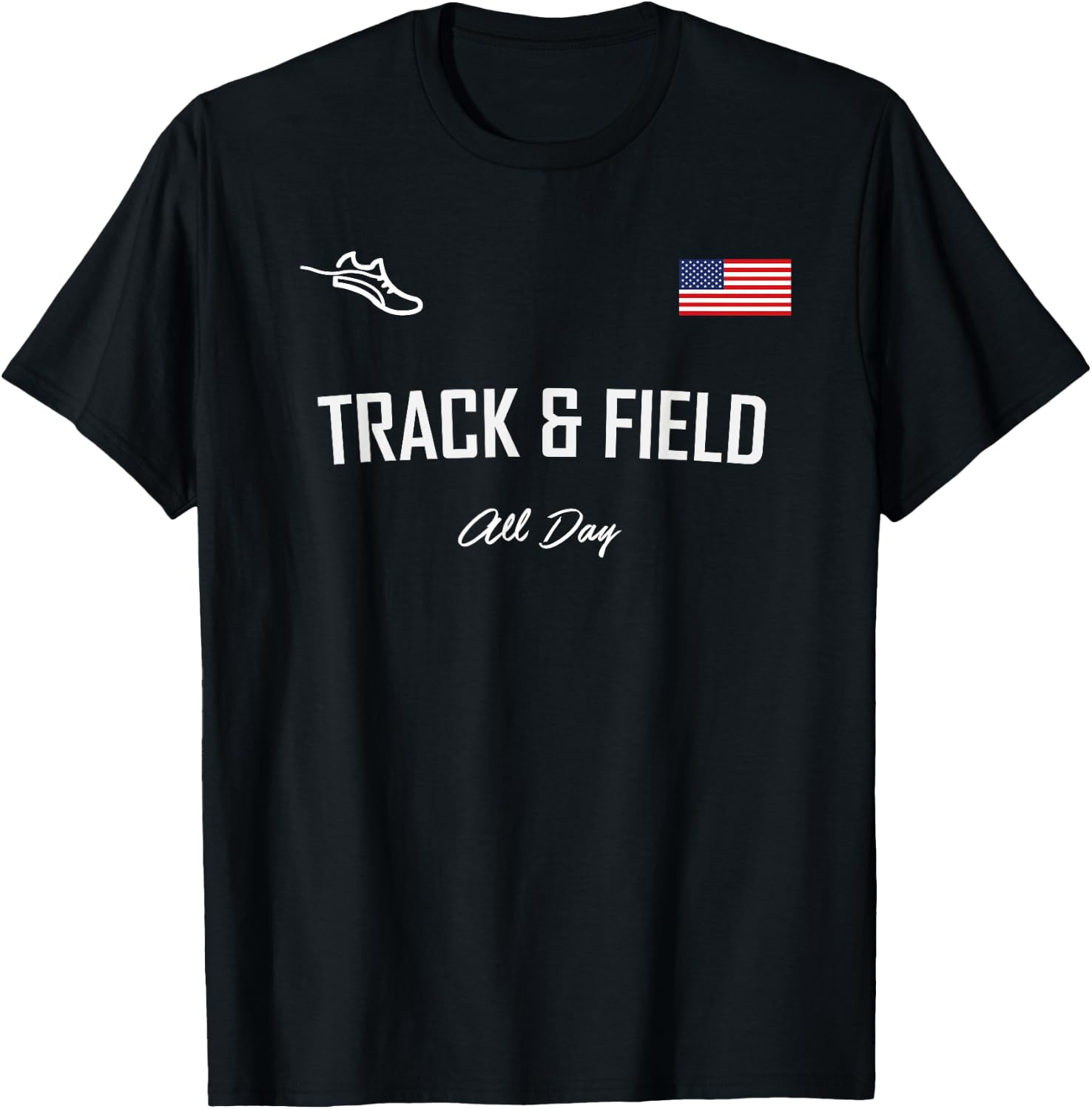 Track and Field Gifts | Track & Field All Day USA Flag T-Shirt - T-Shirt | Black