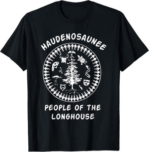 HAUDENOSAUNEE PEOPLE OF THE LONGHOUSE , Small, Black T-Shirt - T-Shirt | Black