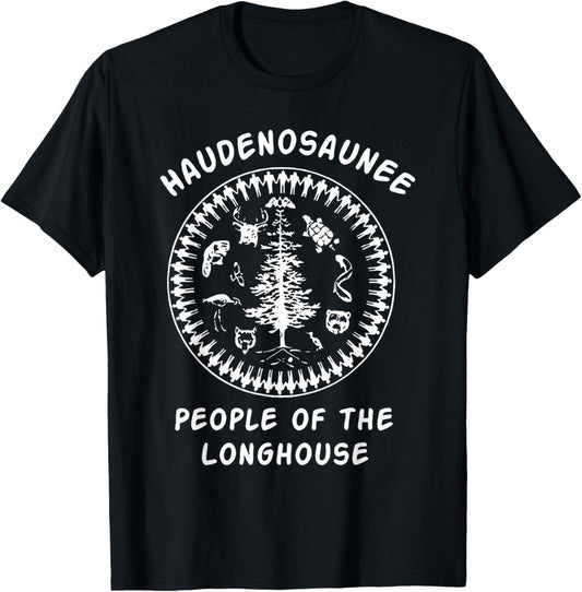 HAUDENOSAUNEE PEOPLE OF THE LONGHOUSE , Small, Black T-Shirt - T-Shirt | Black