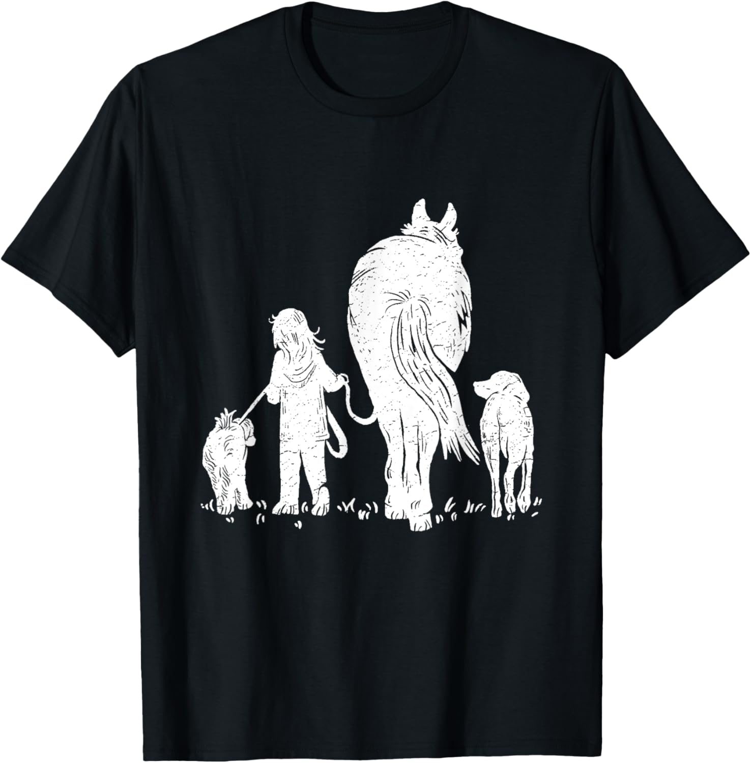 Girl with Horse and Dog T-Shirt - T-Shirt | Black