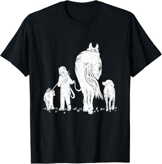 Girl with Horse and Dog T-Shirt - T-Shirt | Black