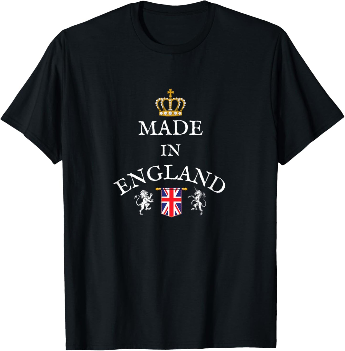 Made N England, British Flag, Royal Crown, United Kingdom Uk T-Shirt - T-Shirt | Black