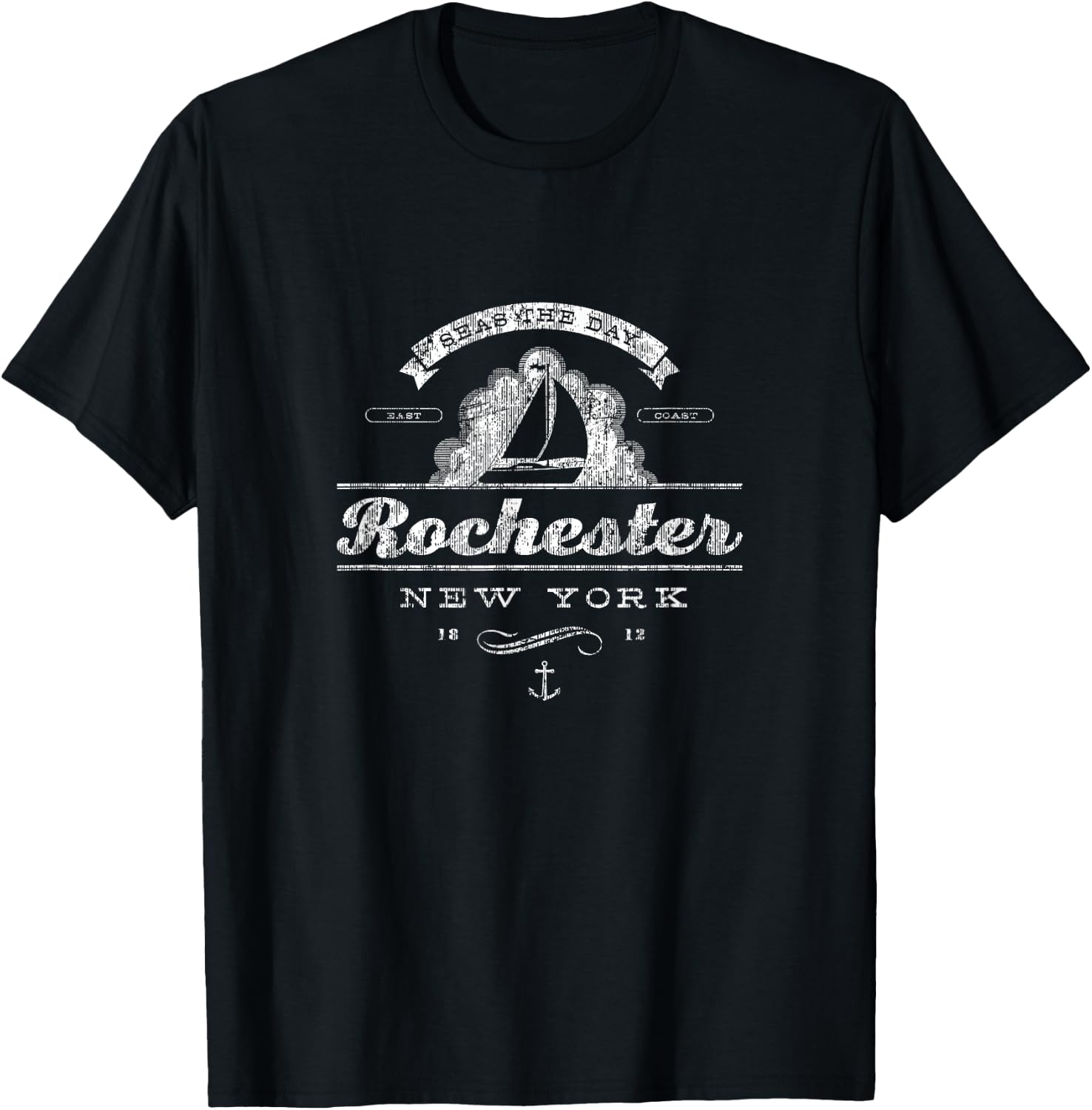 Rochester NY Sailboat Vintage Nautical Throwback T-Shirt - T-Shirt | Black