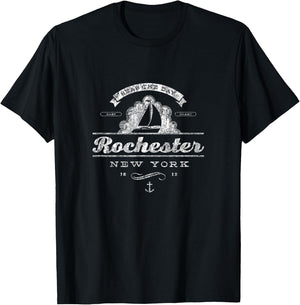 Rochester NY Sailboat Vintage Nautical Throwback T-Shirt - T-Shirt | Black