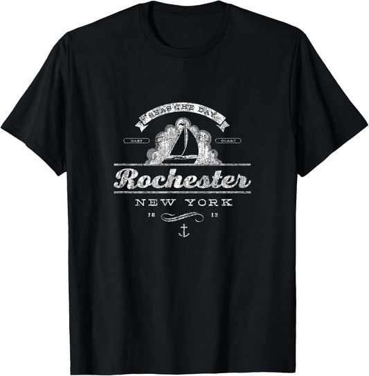 Rochester NY Sailboat Vintage Nautical Throwback T-Shirt - T-Shirt | Black