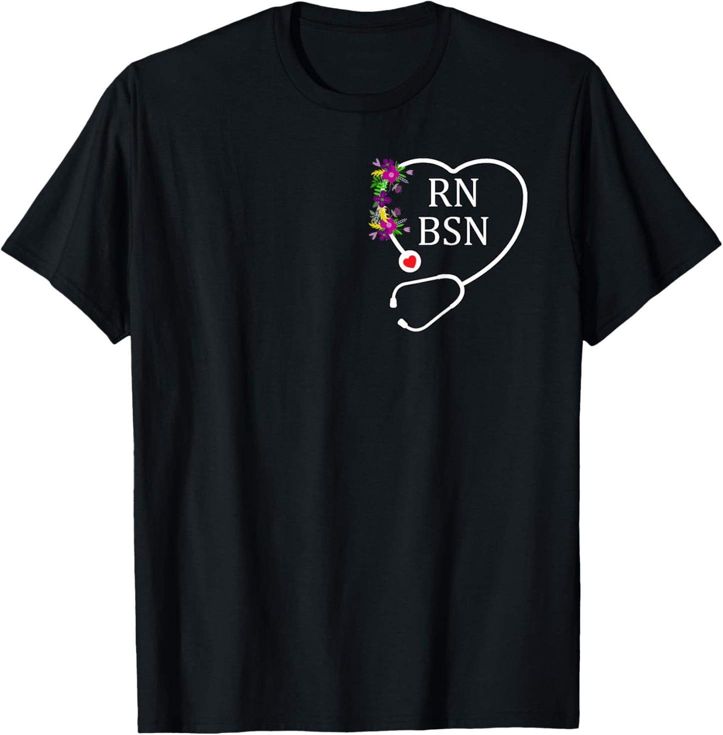 RN BSN Registered Nurse Nursing Floral Stethoscope Heart T-Shirt - T-Shirt | Black