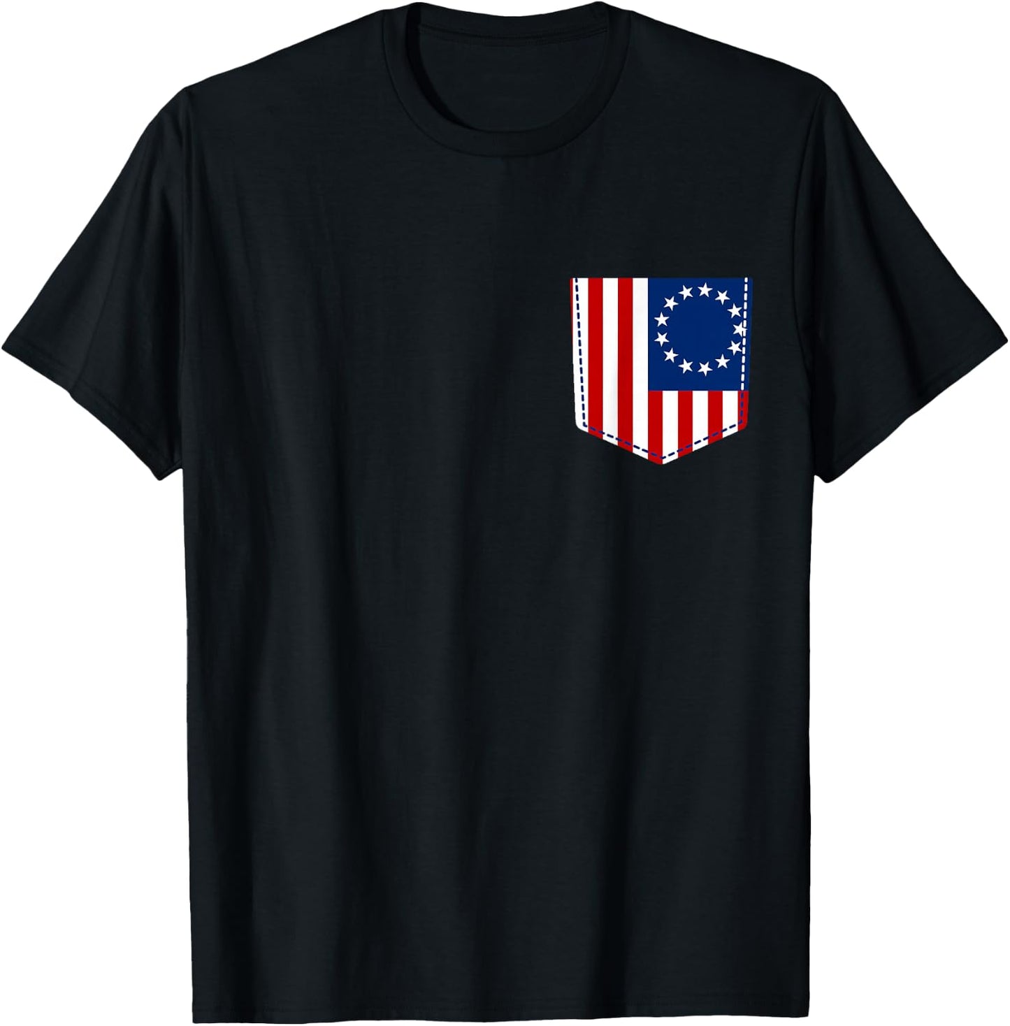 Betsy Ross Flag Shirt Pocket American Flag USA Patriot Gift Women Kids Men T-Shirt - T-Shirt | Black