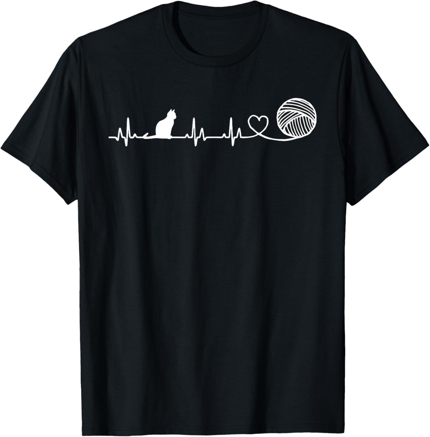 Cats and Crochet Heartbeat for cat Crocheting Lovers T-Shirt - T-Shirt | Black