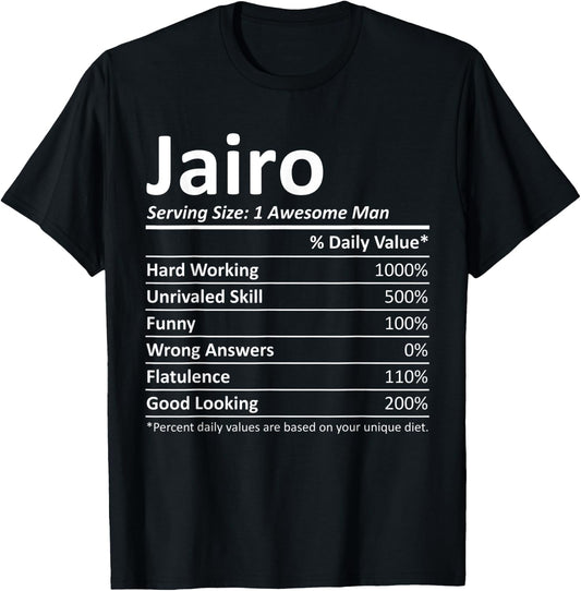 JAIRO Nutrition Funny Birthday Personalized Name Gift T-Shirt - T-Shirt | Black