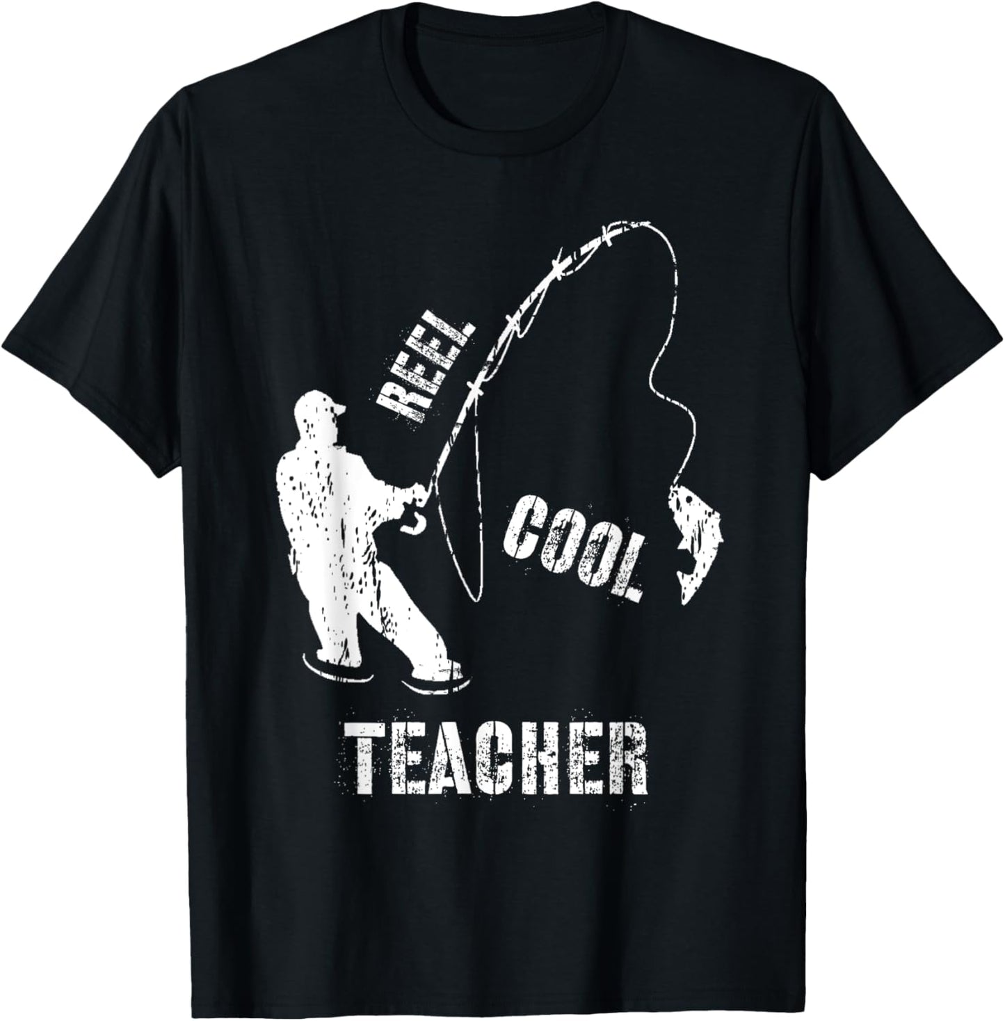 Reel Cool Teacher Grandpa Angler Fishing Fisherman Gift T-Shirt - T-Shirt | Black