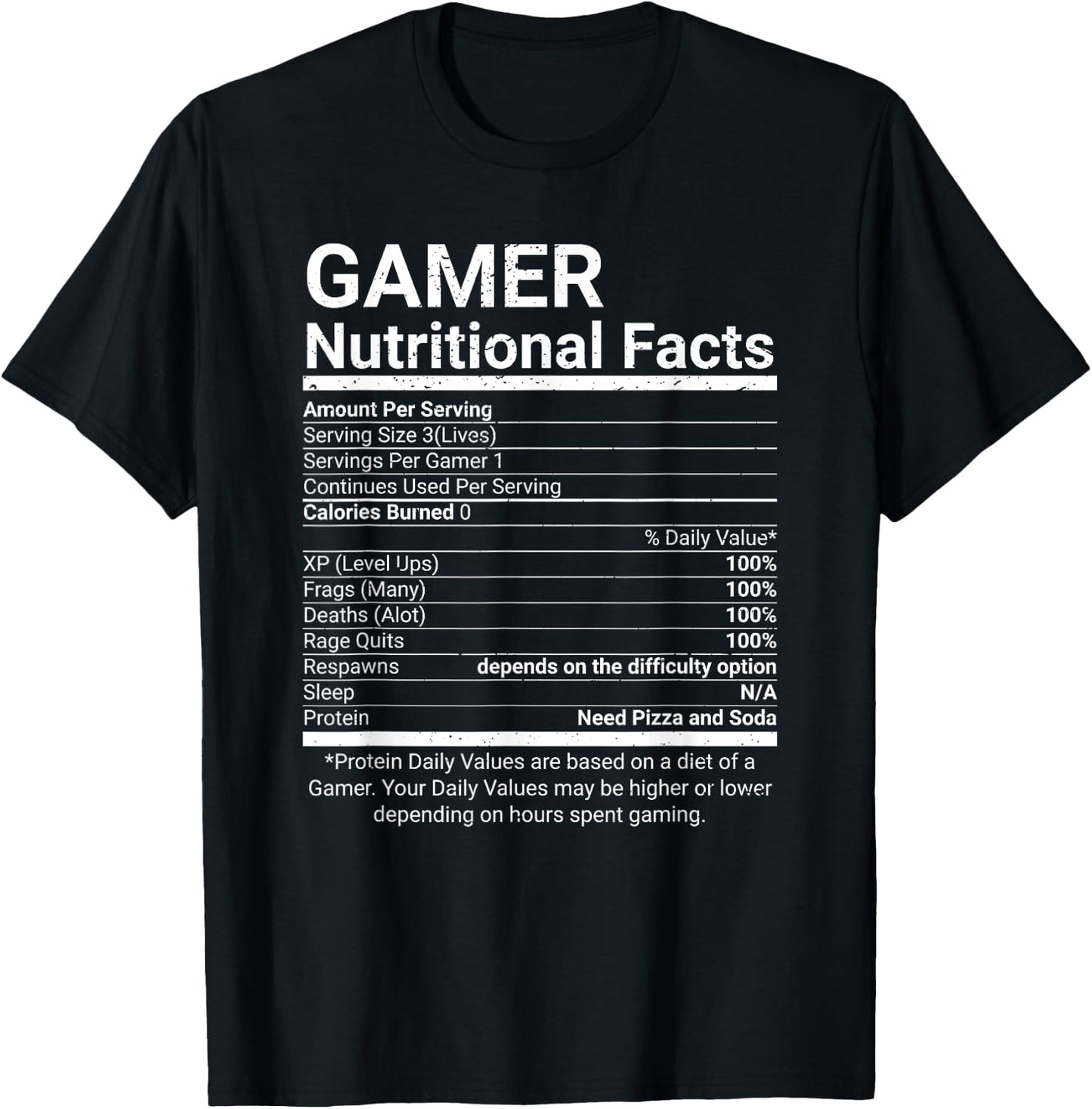 Gamer Nutrition Facts Video Games Computer Nerd Small T-Shirt - T-Shirt | Black