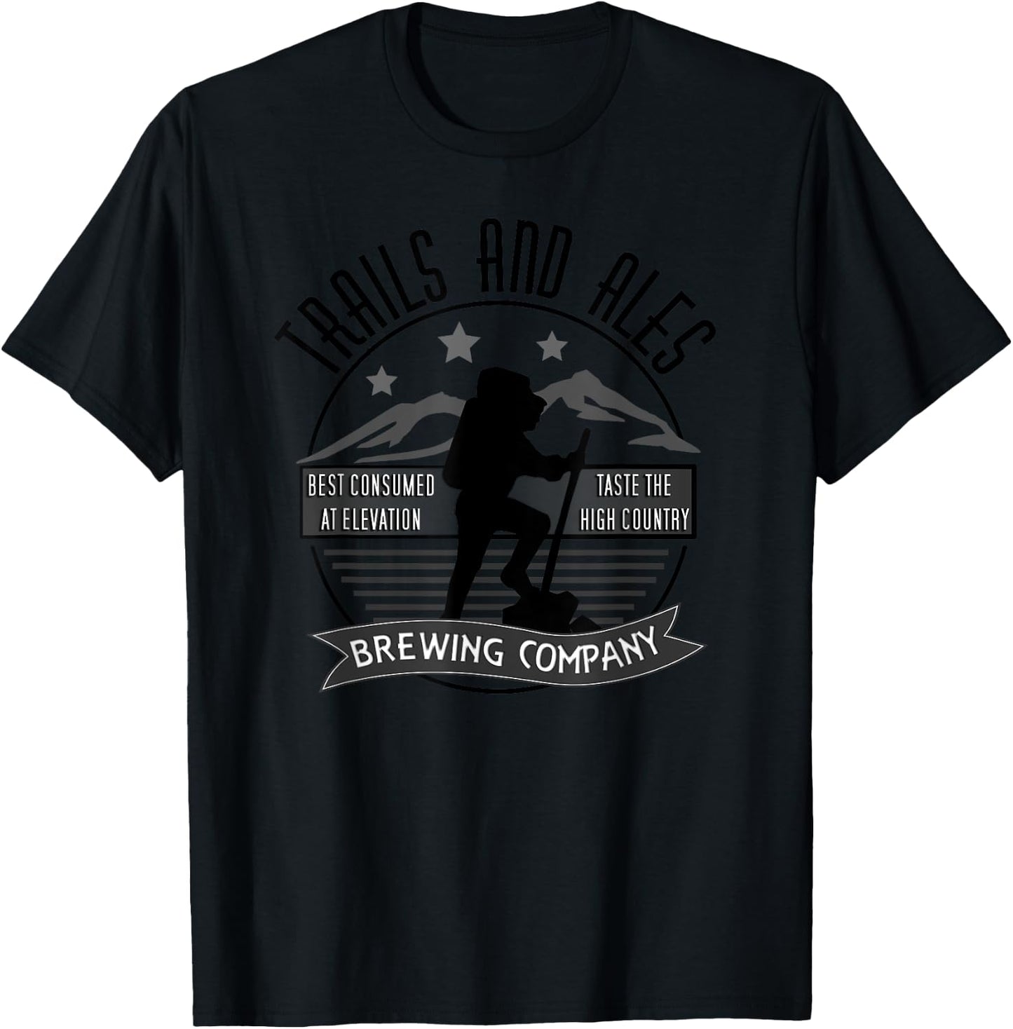 Trails and Ales Brewing Co. Hiking, Running, and Drinking T-Shirt - T-Shirt | Black