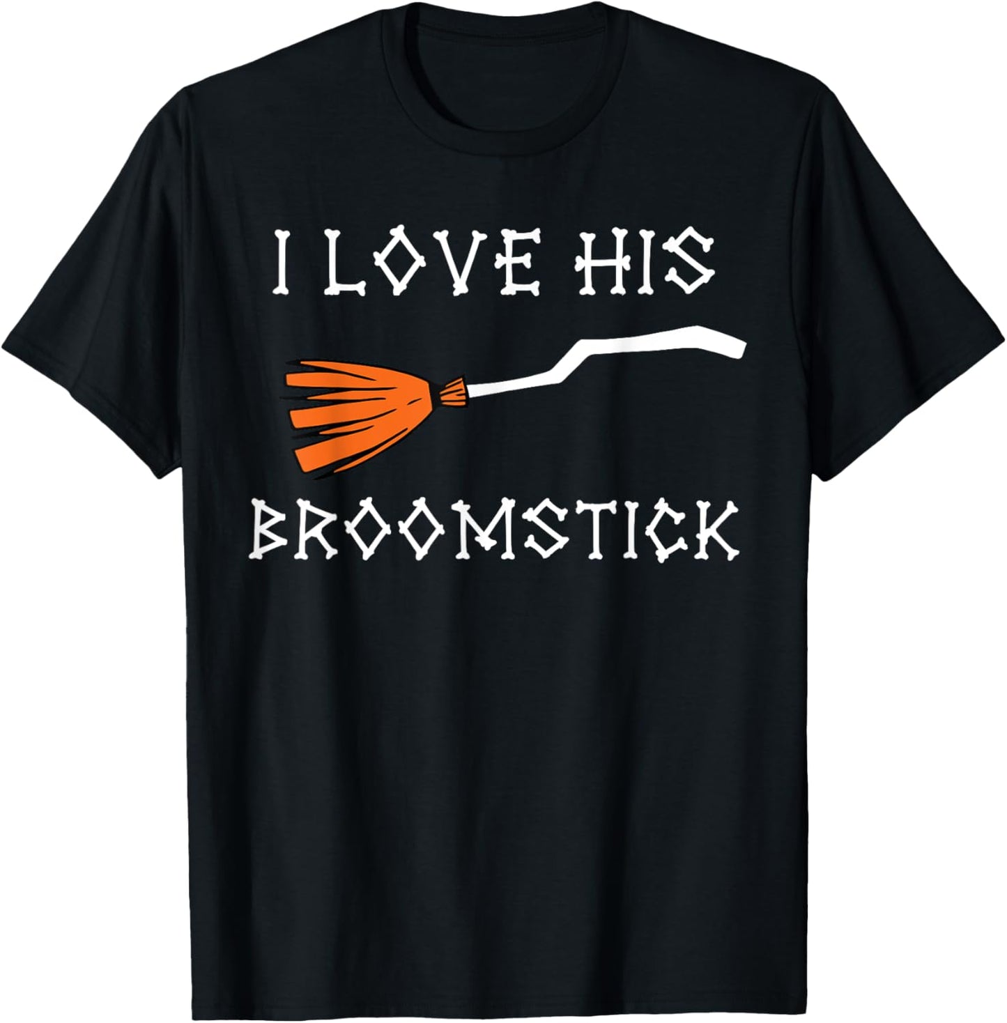 I Love His Broomstick I Love Her Pumpkins Halloween Couples T-Shirt - T-Shirt | Black