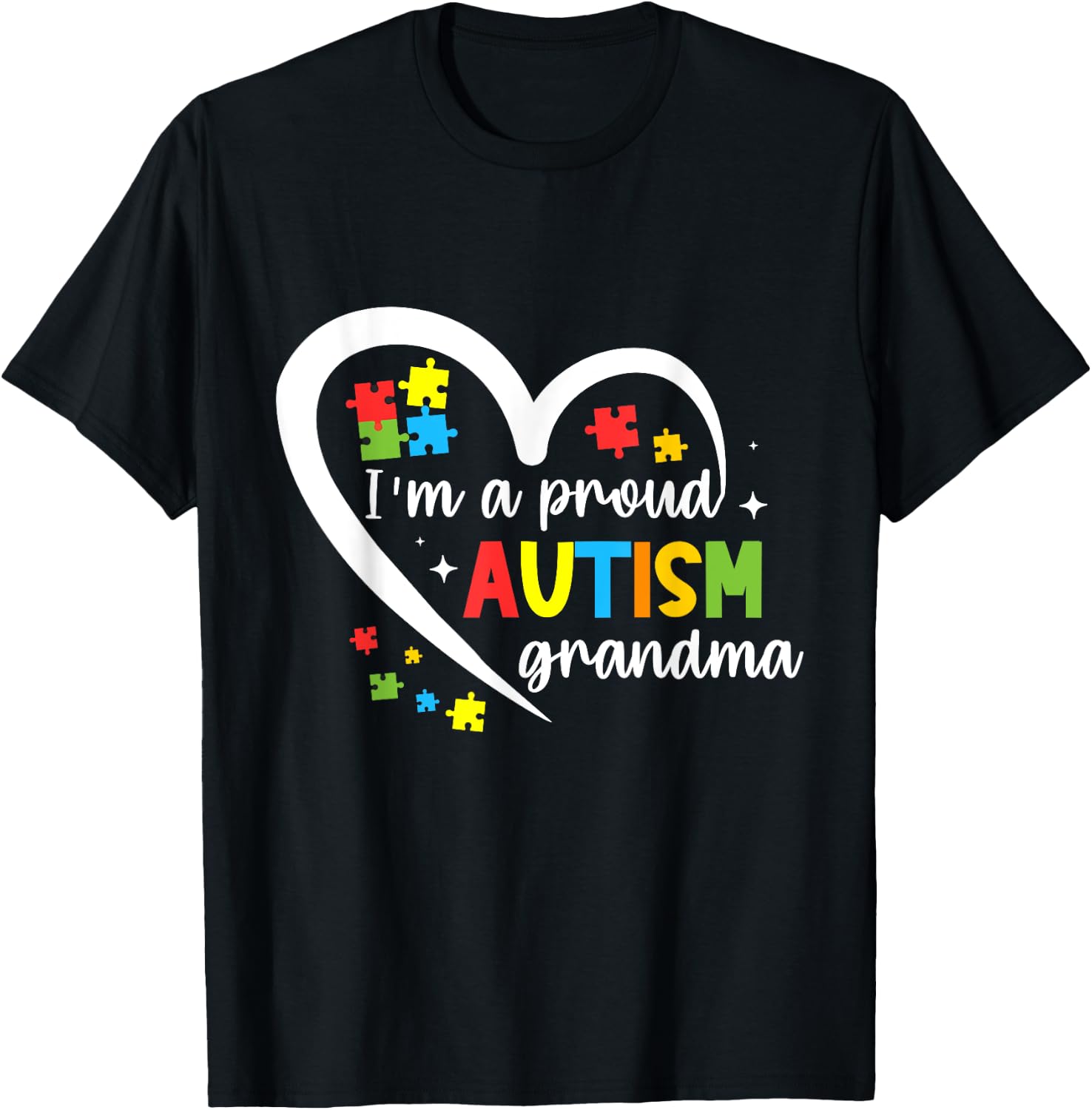 I'm A Proud Grandma Love Heart Autism Awareness Puzzle T-Shirt - T-Shirt | Black