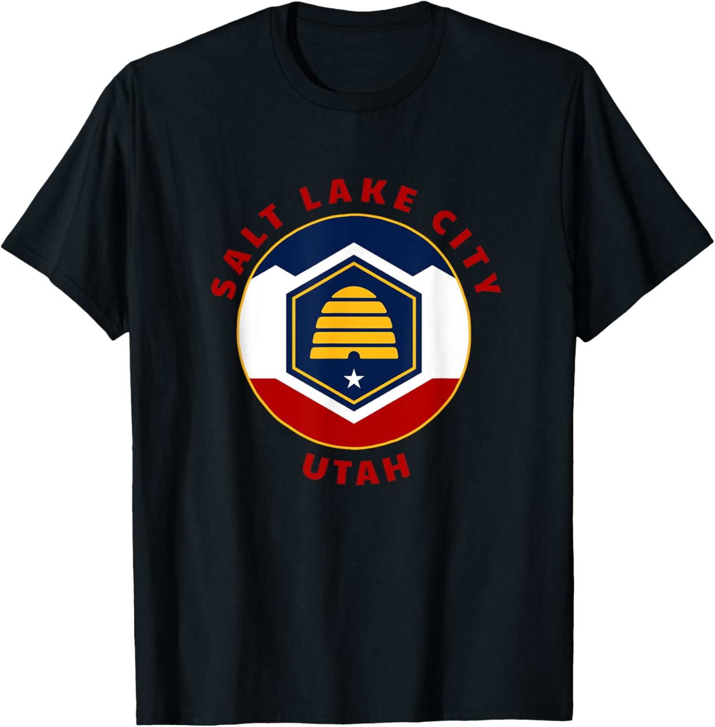 Salt Lake City Utah New UT Flag Beehive Vacation Souvenir T-Shirt - T-Shirt | Black