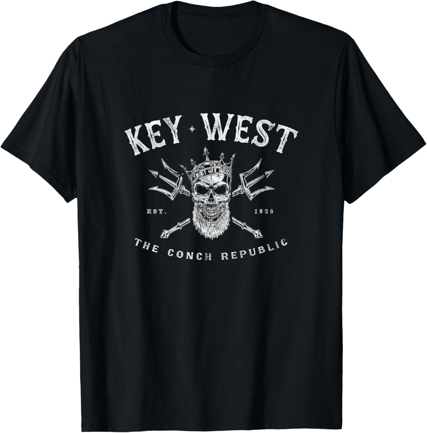 Key West Florida Vintage Poseidon Conch Republic T-Shirt - T-Shirt | Black