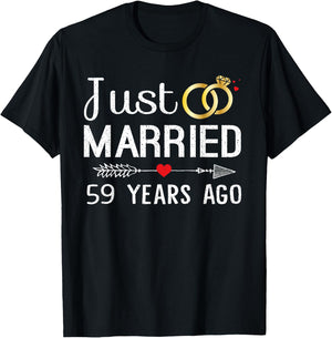 Just Married 59 Years Ago 59th Anniversary Gift Couple T-Shirt - T-Shirt | Black