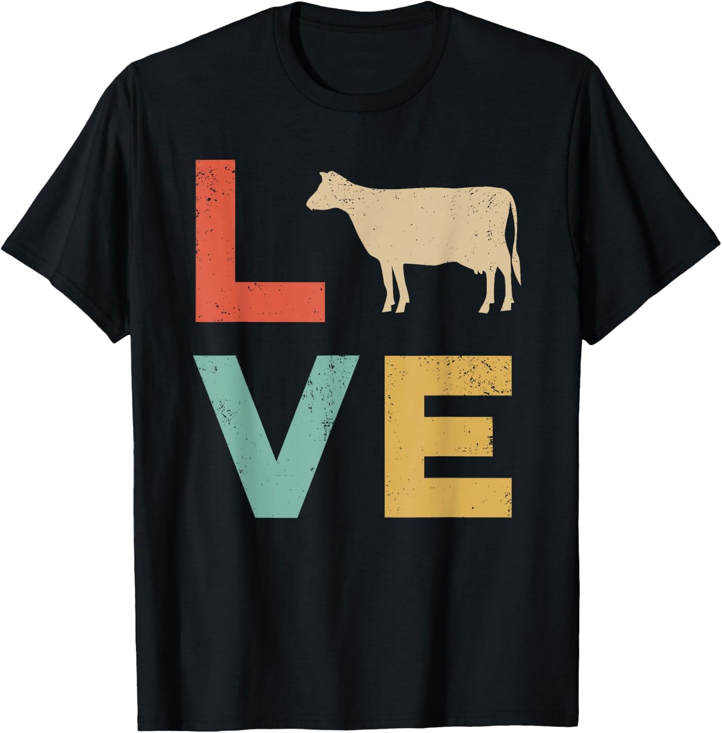Love Cow Vintage Retro Dairy Cattle Livestock Farmer Gift T-Shirt - T-Shirt | Black