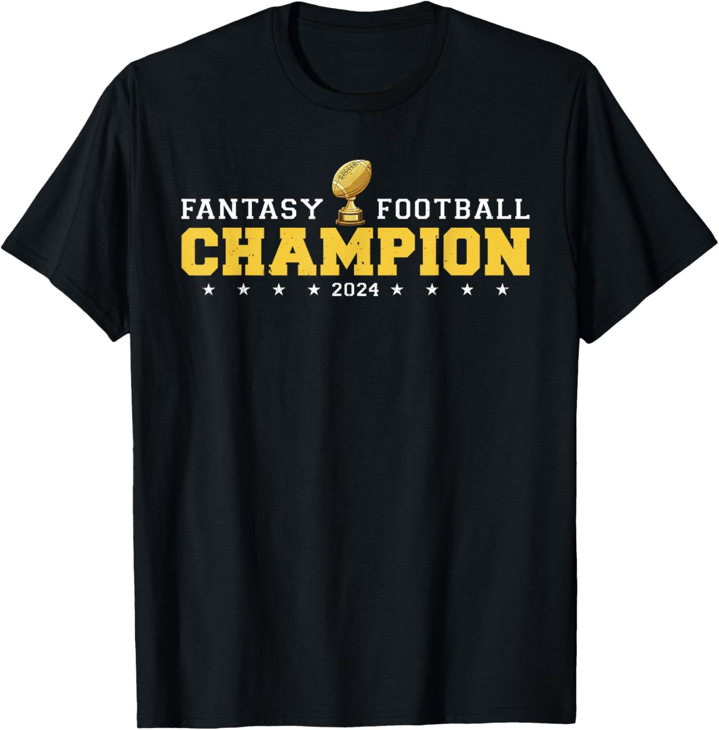 Fantasy Football Champion 2024 Shield Trophy Emblem T-Shirt - T-Shirt | Black