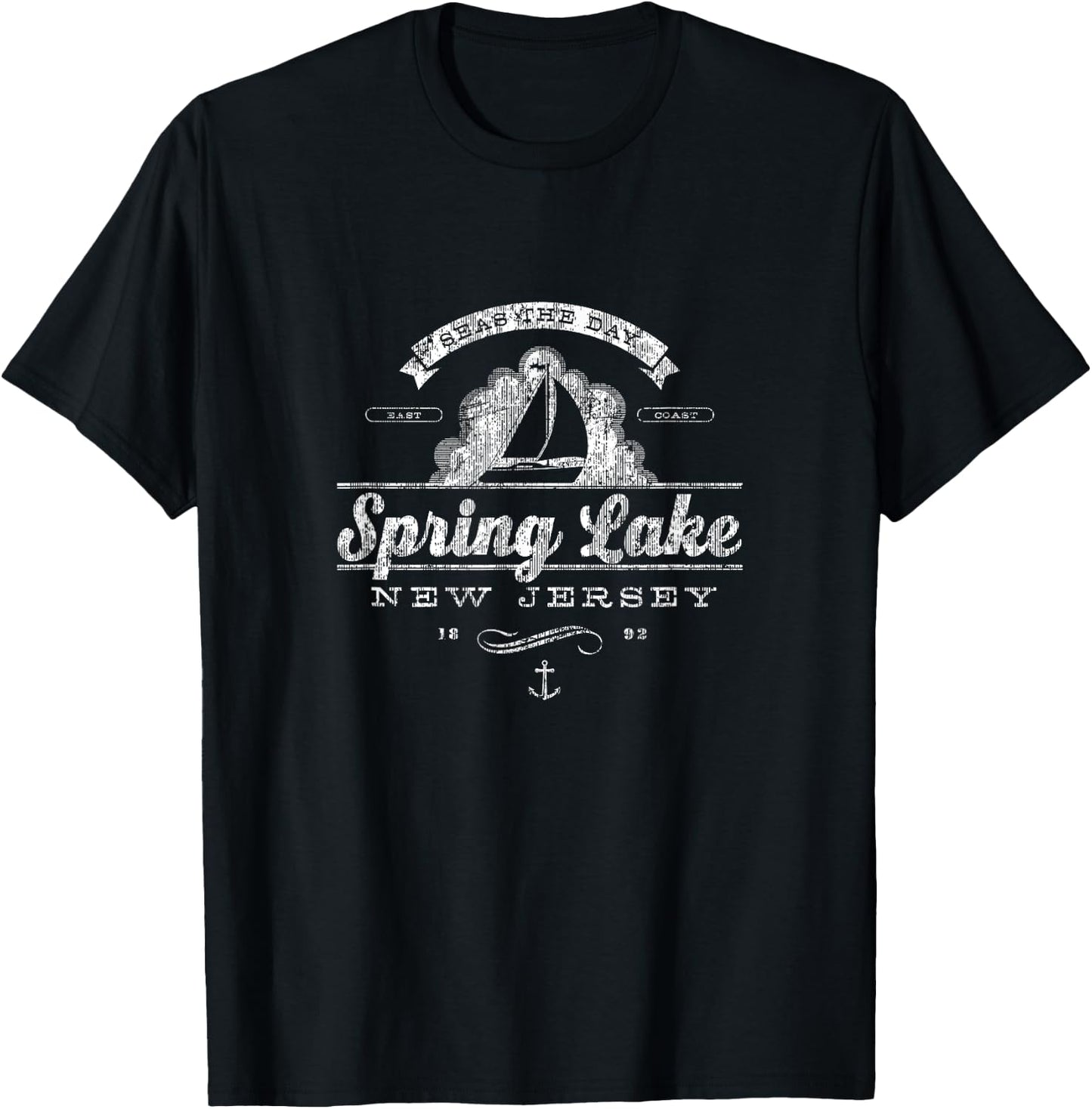 Spring Lake NJ Sailboat Vintage Nautical T-Shirt - T-Shirt | Black