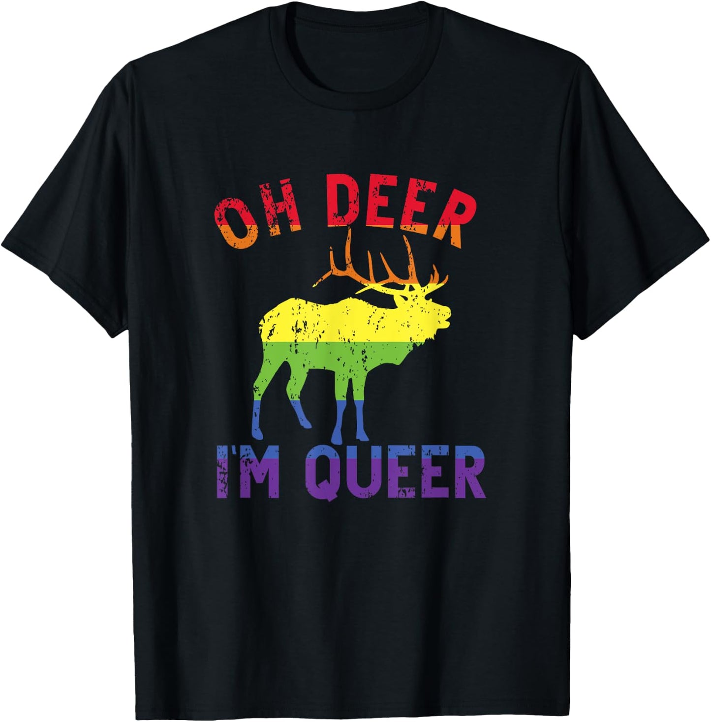 Oh Deer Im Queer Rainbow LGBT Gay Pride Pansexual Lesbian T-Shirt - T-Shirt | Black