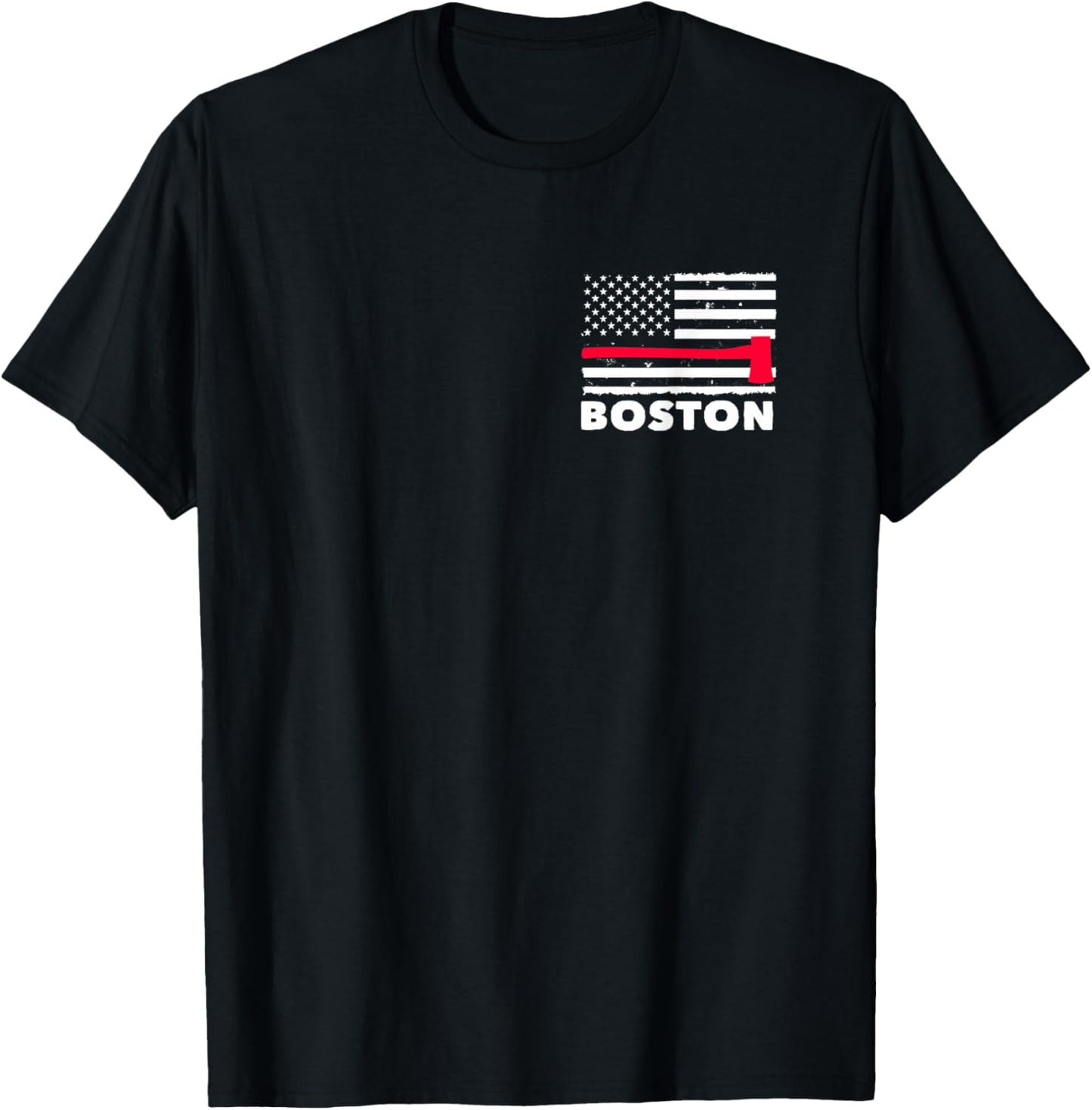 Boston US Flag Pocket Firefighter Thin Red Line Fireman Gift T-Shirt - T-Shirt | Black