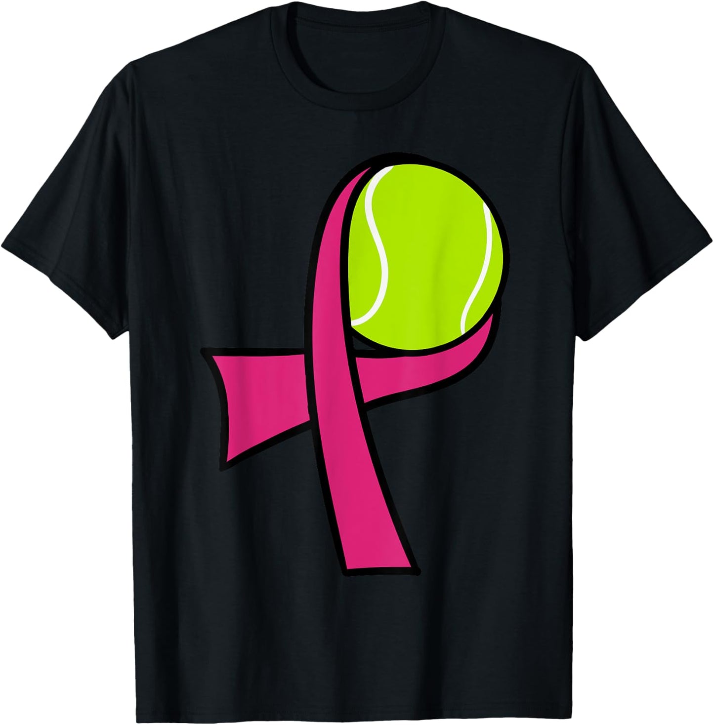 Breast Cancer Tennis Ball Pink Ribbon Mammogram Sport Smash T-Shirt - T-Shirt | Black