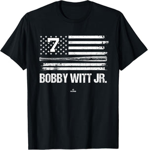 USA Flag Bat Bobby Witt Jr. Kansas City Baseball MLBPA T-Shirt - T-Shirt | Black