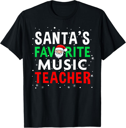 Music Teacher Christmas Shirt Santa's Favorite Teacher T-Shirt - T-Shirt | Black
