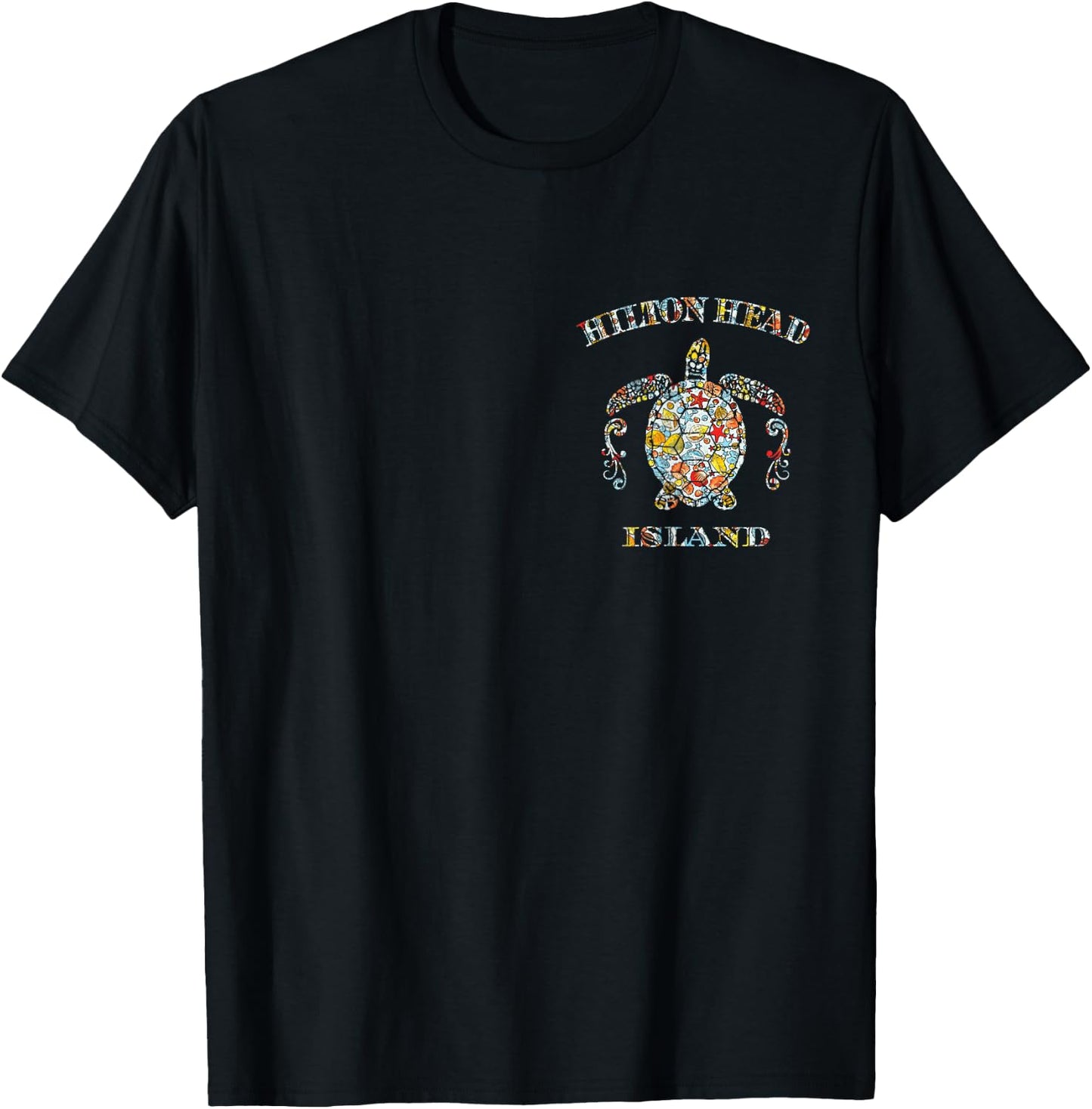 JCombs: Hilton Head, SC, Sea Turtle w/ Seashells (2-Sided) T-Shirt - T-Shirt | Black