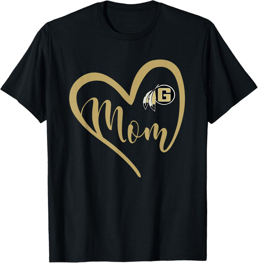 Gaffney Indians Logo Heart Mom HS T-Shirt - T-Shirt | Black