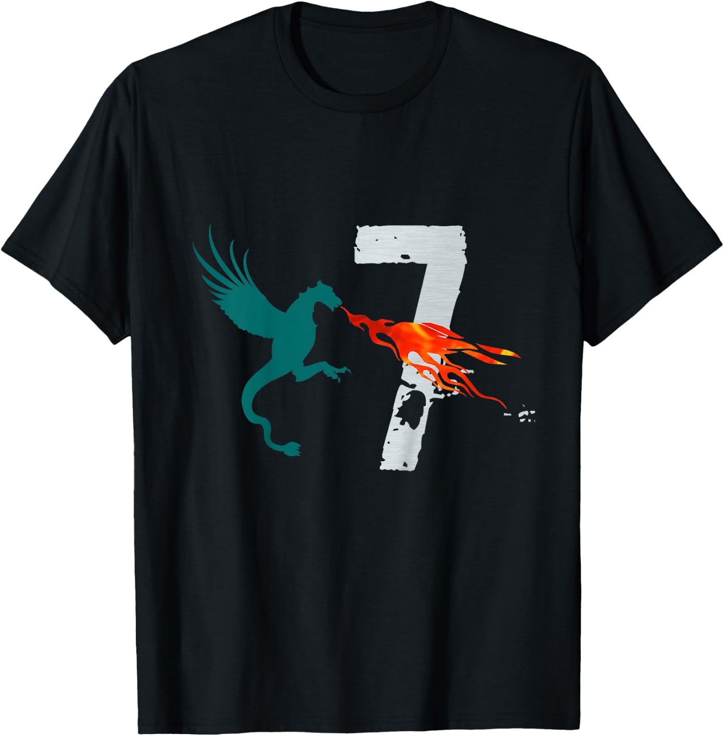 Kids Boy Girl 7 Year Old Birthday Dragon Shirt 7th Birthday T-Shirt - T-Shirt | Black
