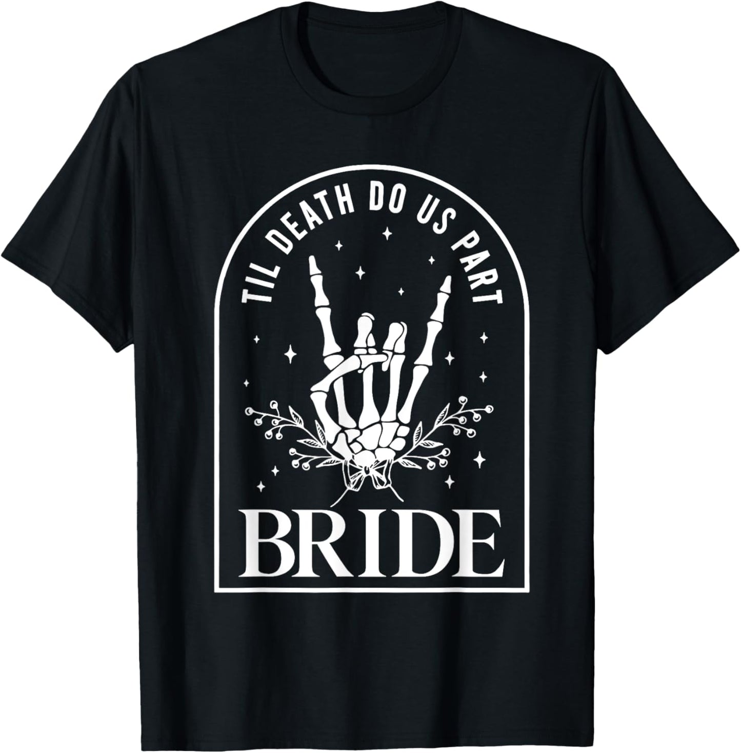 Bride Groom Skeleton Rock Hand Couples Wedding Halloween T-Shirt - T-Shirt | Black