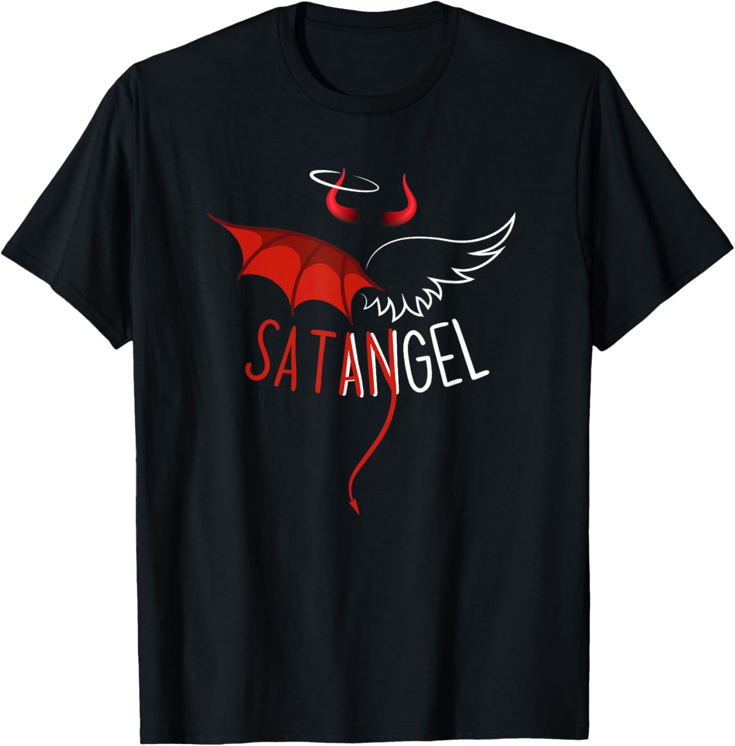 Half Angel Half Devil Gothic Emo Aesthetic Graphic T-Shirt - T-Shirt | Black