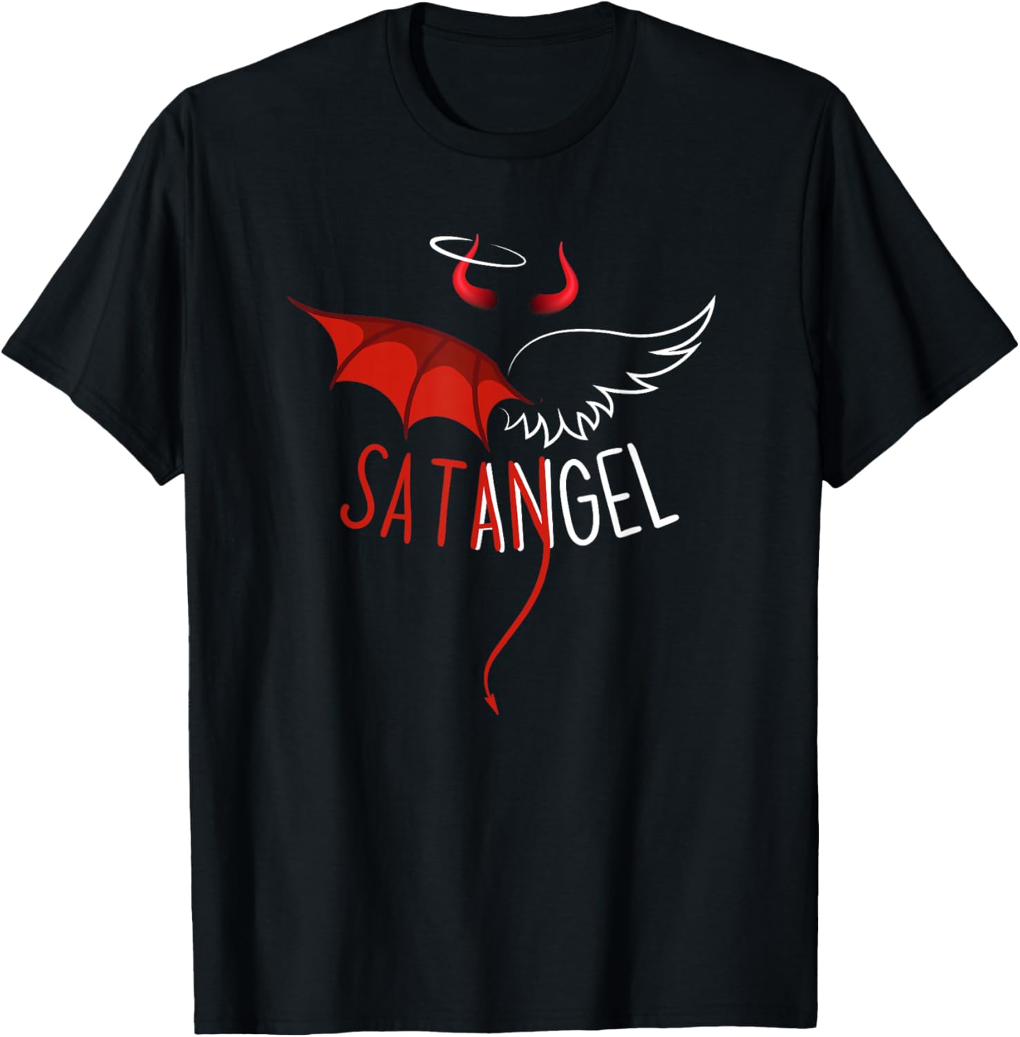 Half Angel Half Devil Gothic Emo Aesthetic Graphic T-Shirt - T-Shirt | Black