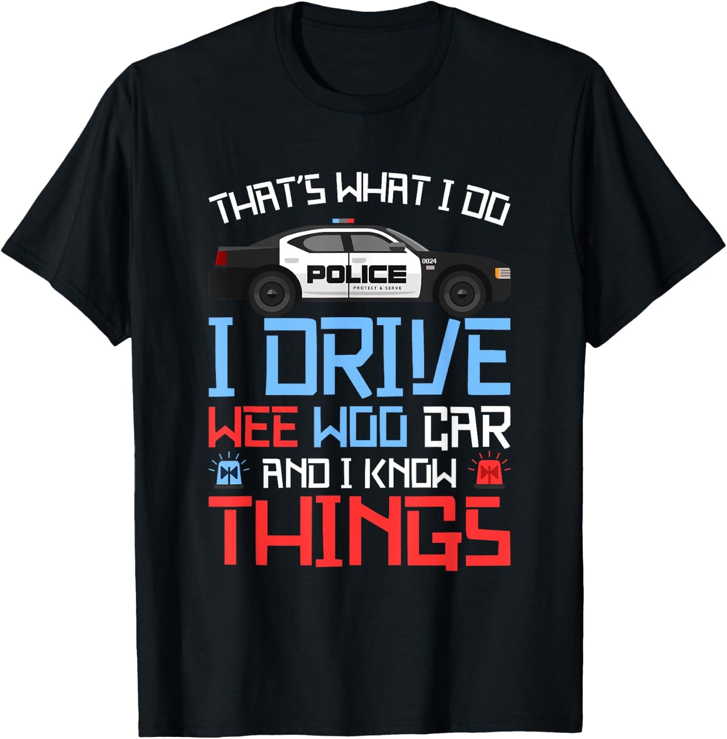 Police car police officer wee woo car design women men T-Shirt - T-Shirt | Black