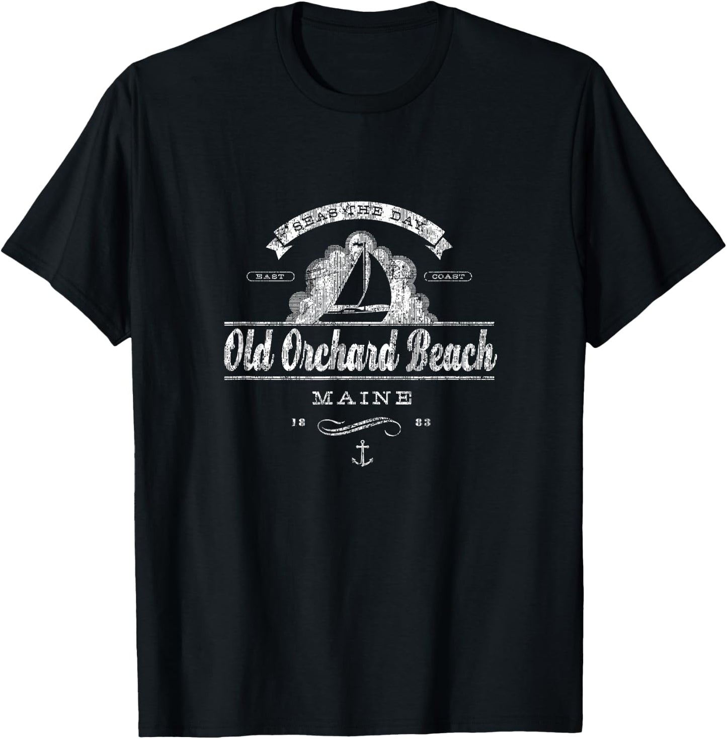Old Orchard Beach ME Sailboat Vintage Nautical Women Girls Kids T-Shirt - T-Shirt | Black