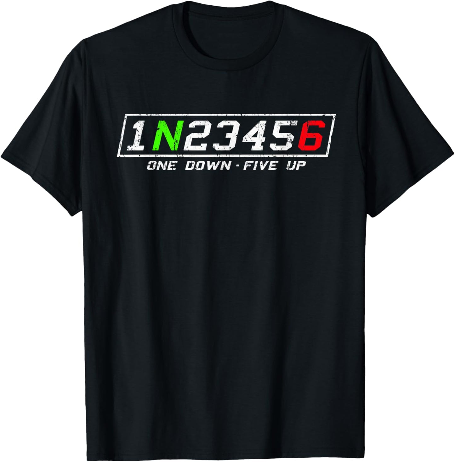 1n23456 Motorcycle Gear Shift Pattern for Biker Motorcyclist T-Shirt - T-Shirt | Black