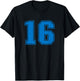 Number #16 Blue Sports Uni Number T-Shirt - T-Shirt | Black