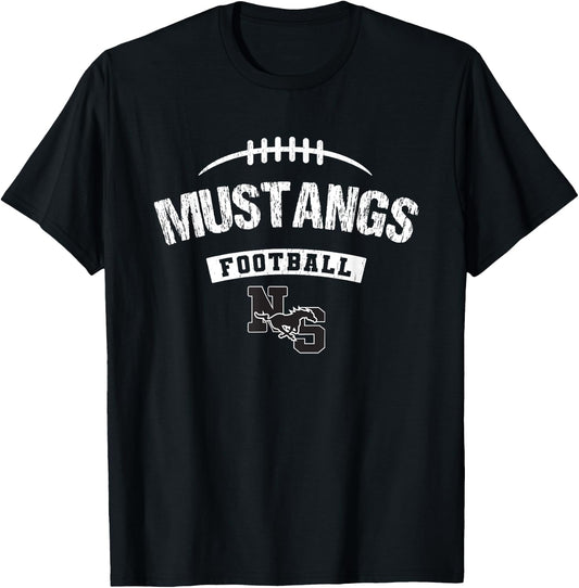 North Shore Mustangs Logo Football Distressed HS T-Shirt - T-Shirt | Black