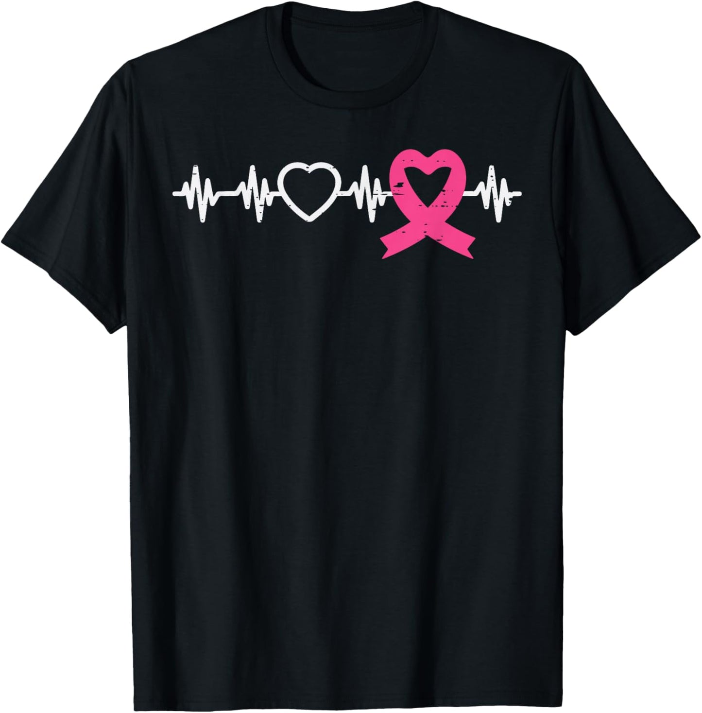 Breast Cancer Heartbeat Pink Ribbon Awareness Women Men Kids T-Shirt - T-Shirt | Black