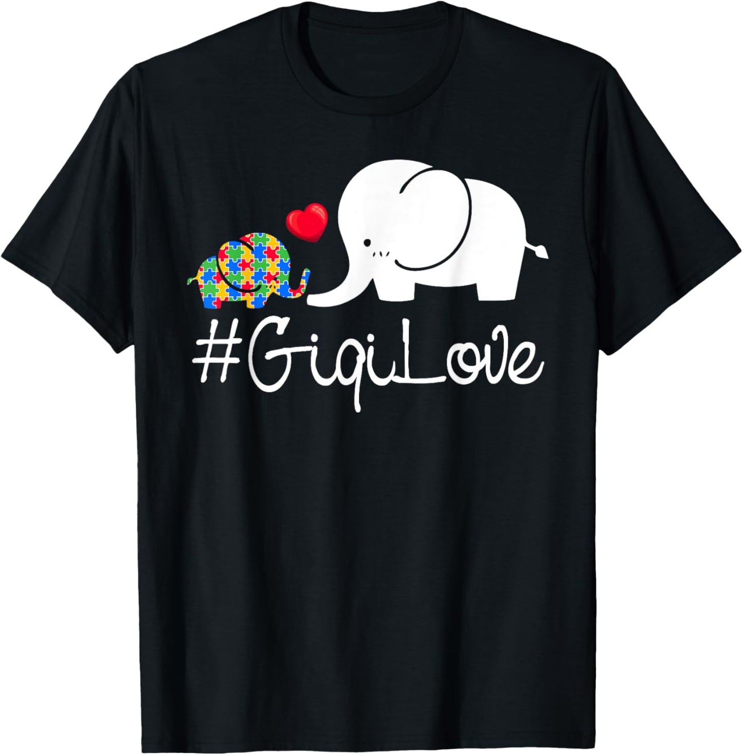 Gigi Love Elephants Autism Awareness Month Puzzles Autism T-Shirt - T-Shirt | Black