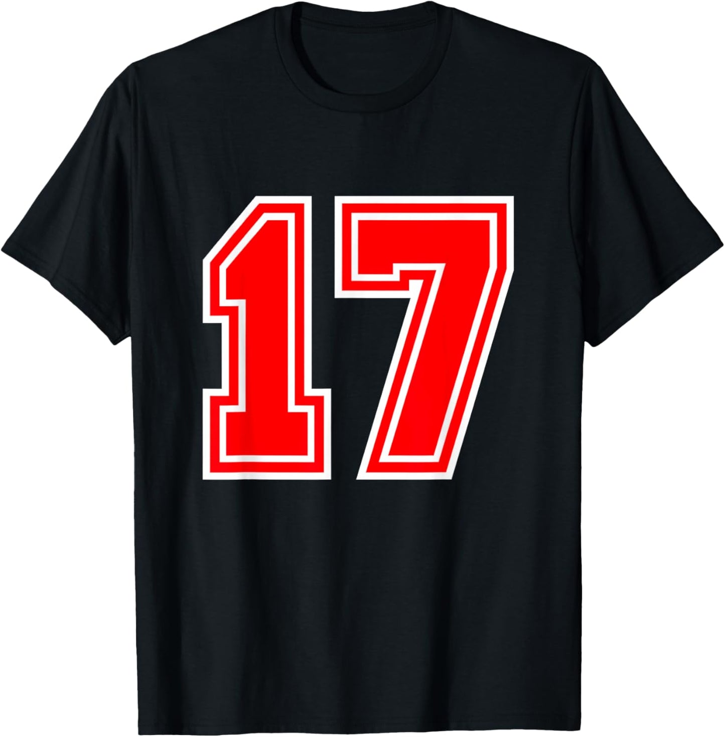 Number #17 Red Sports Team Varsity T-Shirt - T-Shirt | Black