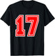 Number #17 Red Sports Team Varsity T-Shirt - T-Shirt | Black