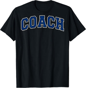Coach Sports Trainer Vintage Varsity Blue White on the back T-Shirt - T-Shirt | Black