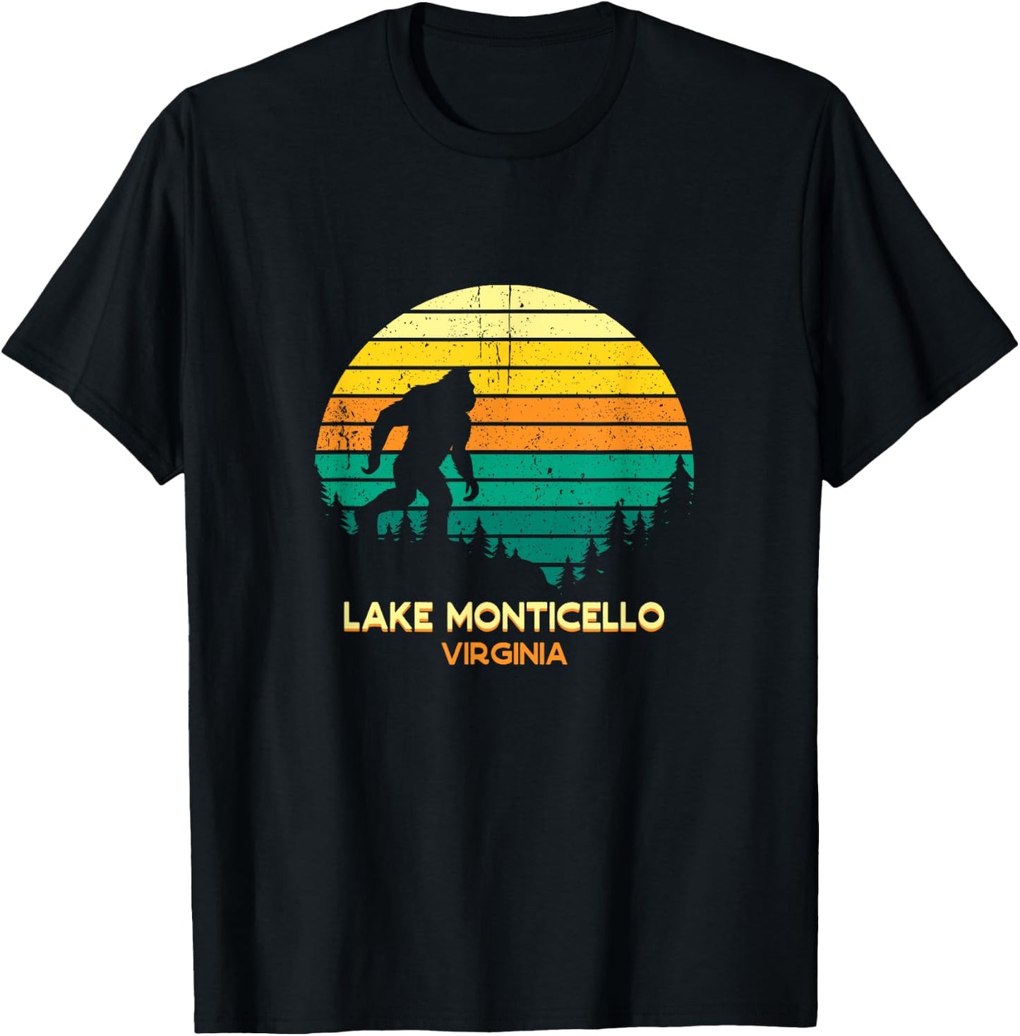 Retro Lake Monticello, Virginia Big foot Souvenir T-Shirt - T-Shirt | Black